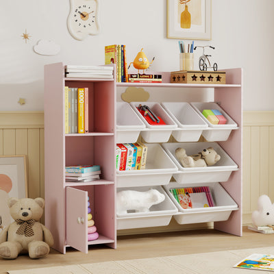 AIYAPLAY Toy Storage Unit with 8 Removable Bins, Storage Shelves, Cabinet, Pink 