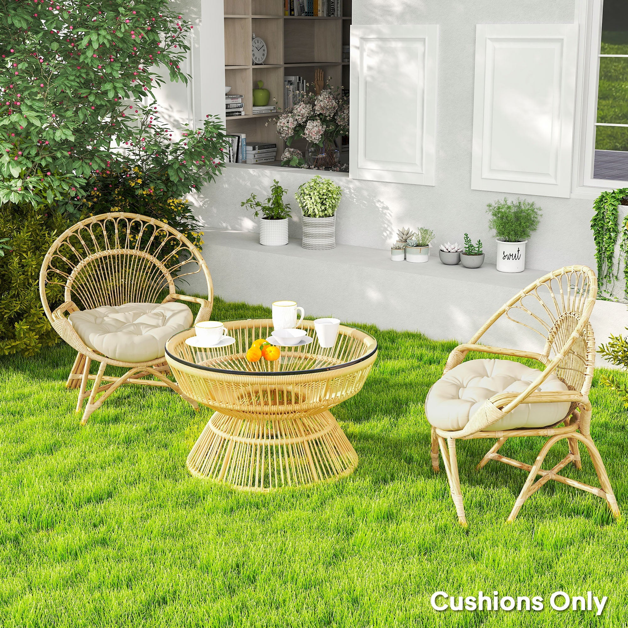 Outsunny Set of Two Φ60cm Outdoor Cushions - Beige 