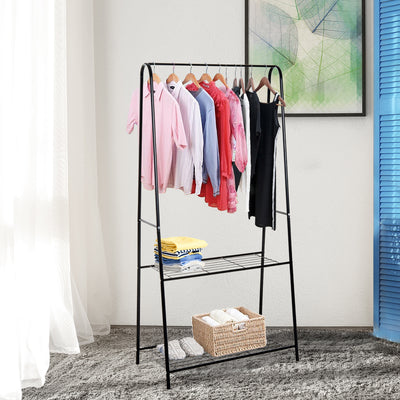 HOMCOM Metal Clothes Rack Coat Garment Hanger Hallway Organiser Hanging Rail Stand 2-tier Shoe Shelving A Shaped 77L x 45W x 153H cm Black 