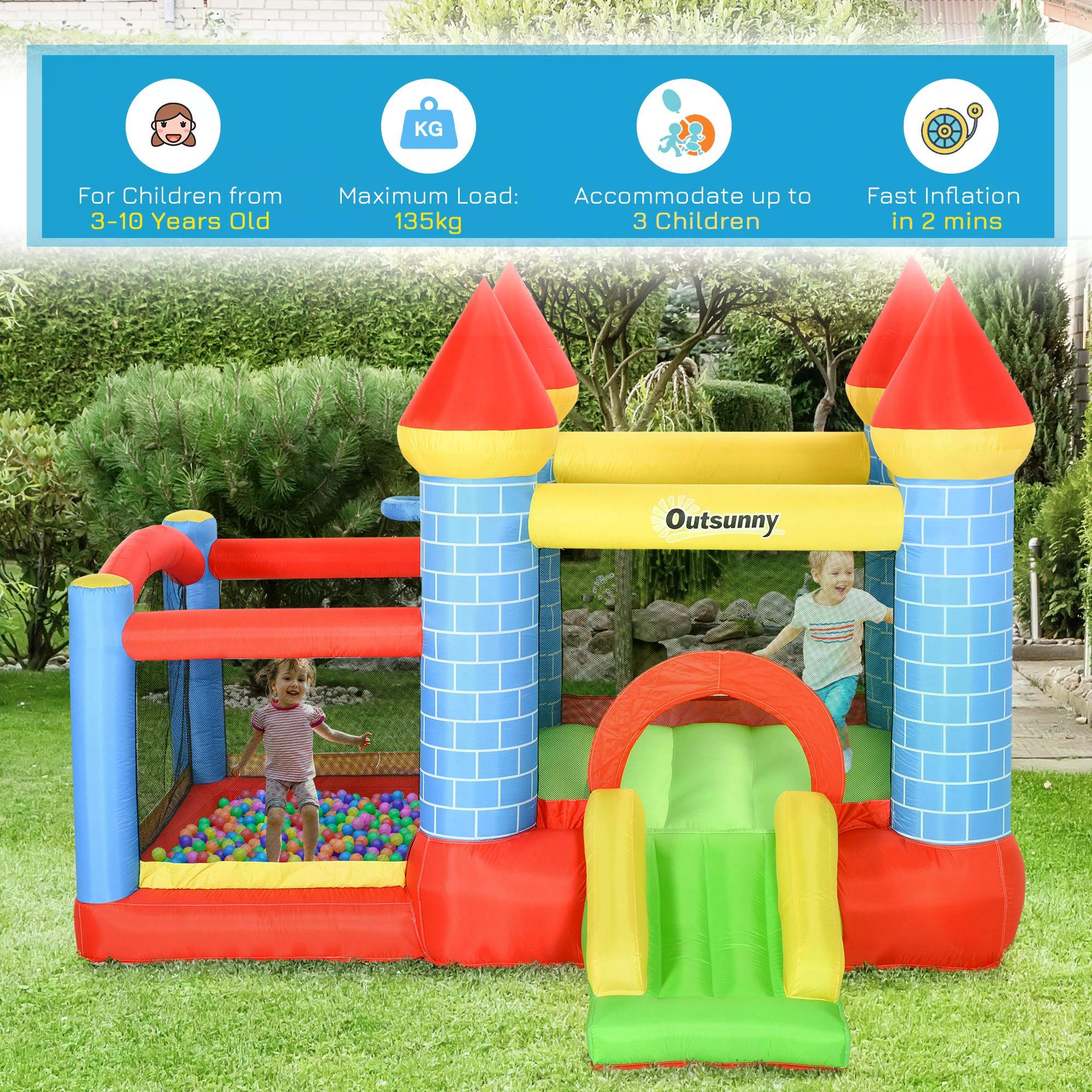 Outsunny Kids Bounce Castle Inflatable Trampoline Slide Pool Basket for Kids Age 3-10, 3 x 2.75 x 2.1m 