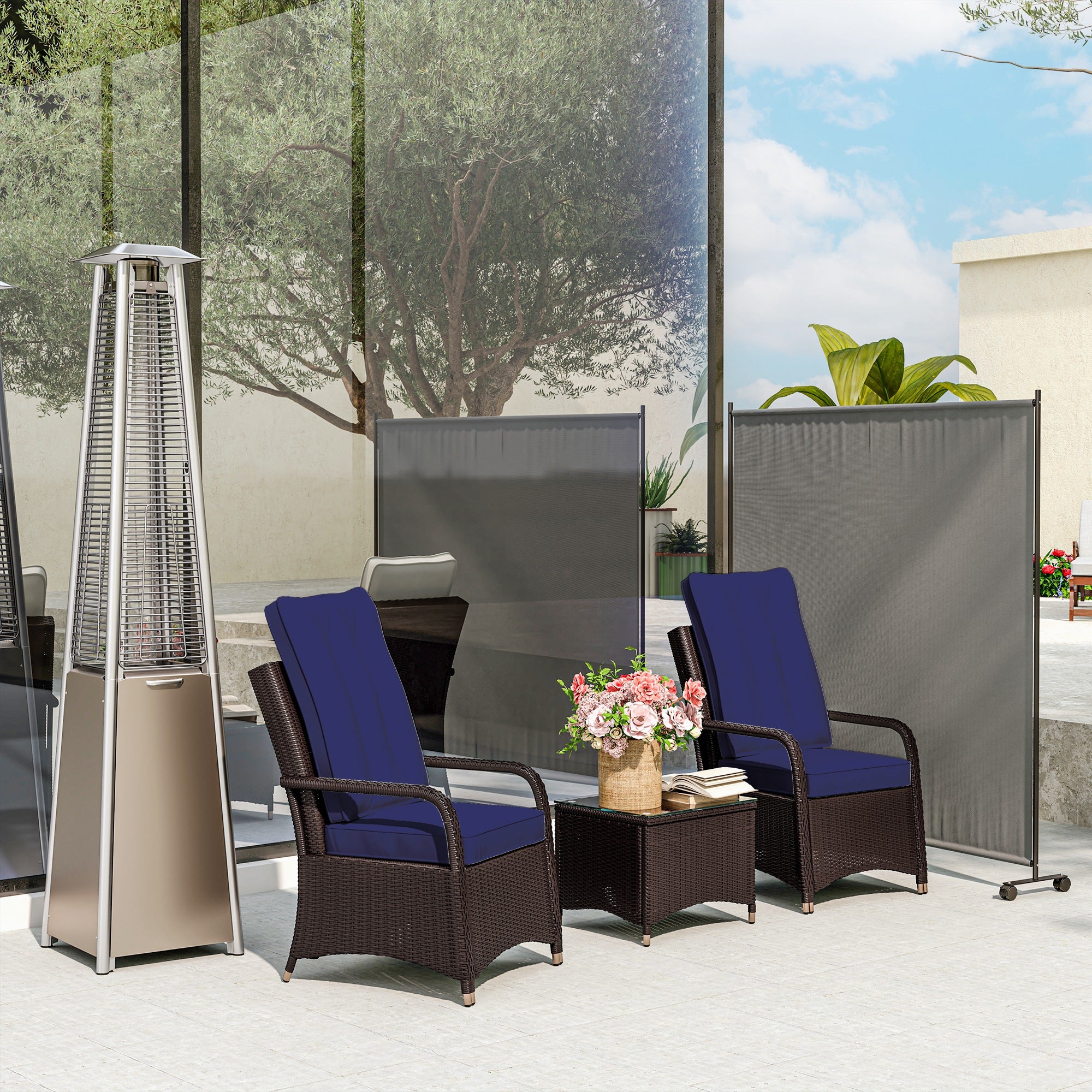 Outsunny 183 x 181cm Outdoor Privacy Screen, with Wheels - Dark Grey 