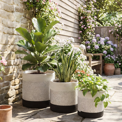 Outsunny Plant Pots Handwoven Cotton Indoor Planters with Waterproof Liner Set of 3 White 