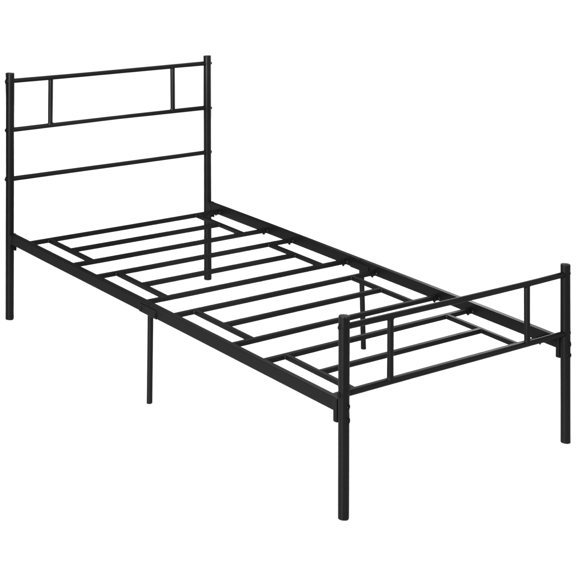 HOMCOM Single Metal Bed Frame Solid Bedstead Base with Headboard and Footboard, Metal Slat Support and Underbed Storage Space, Bedroom Furniture, Black 