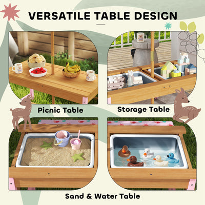 AIYAPLAY Kids Picnic Table Set with Removable & Foldable Umbrella, Cushions, Storage Boxes, Flamingo Theme, Pink 