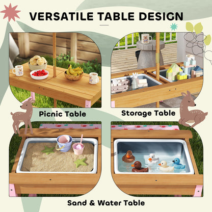 AIYAPLAY Kids Picnic Table Set with Removable & Foldable Umbrella, Cushions, Storage Boxes, Flamingo Theme, Pink 