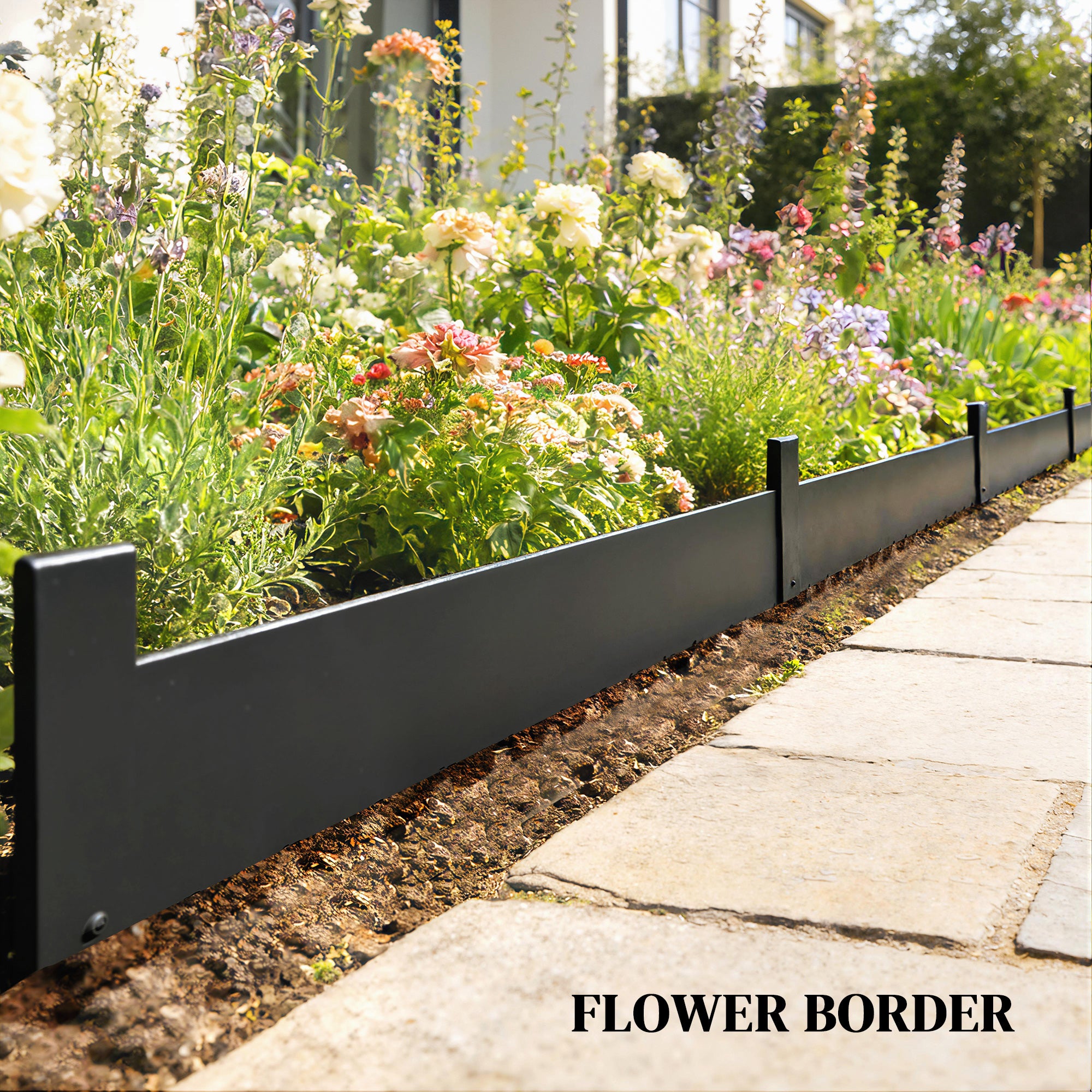 Outsunny 5pcs Garden Fence, Metal Picket Fence Panels, 115x15cm, Black 