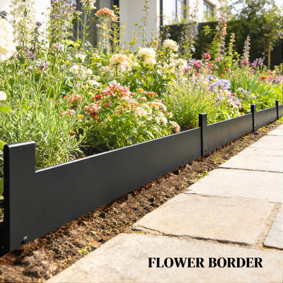 Outsunny 5pcs Garden Fence, Metal Picket Fence Panels, 115x15cm, Black 