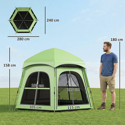 Outsunny Pop Up Tent 3000mm Waterproof Instant Camping Tent 3-4 Person with 2 Doors 4 Windows Green 