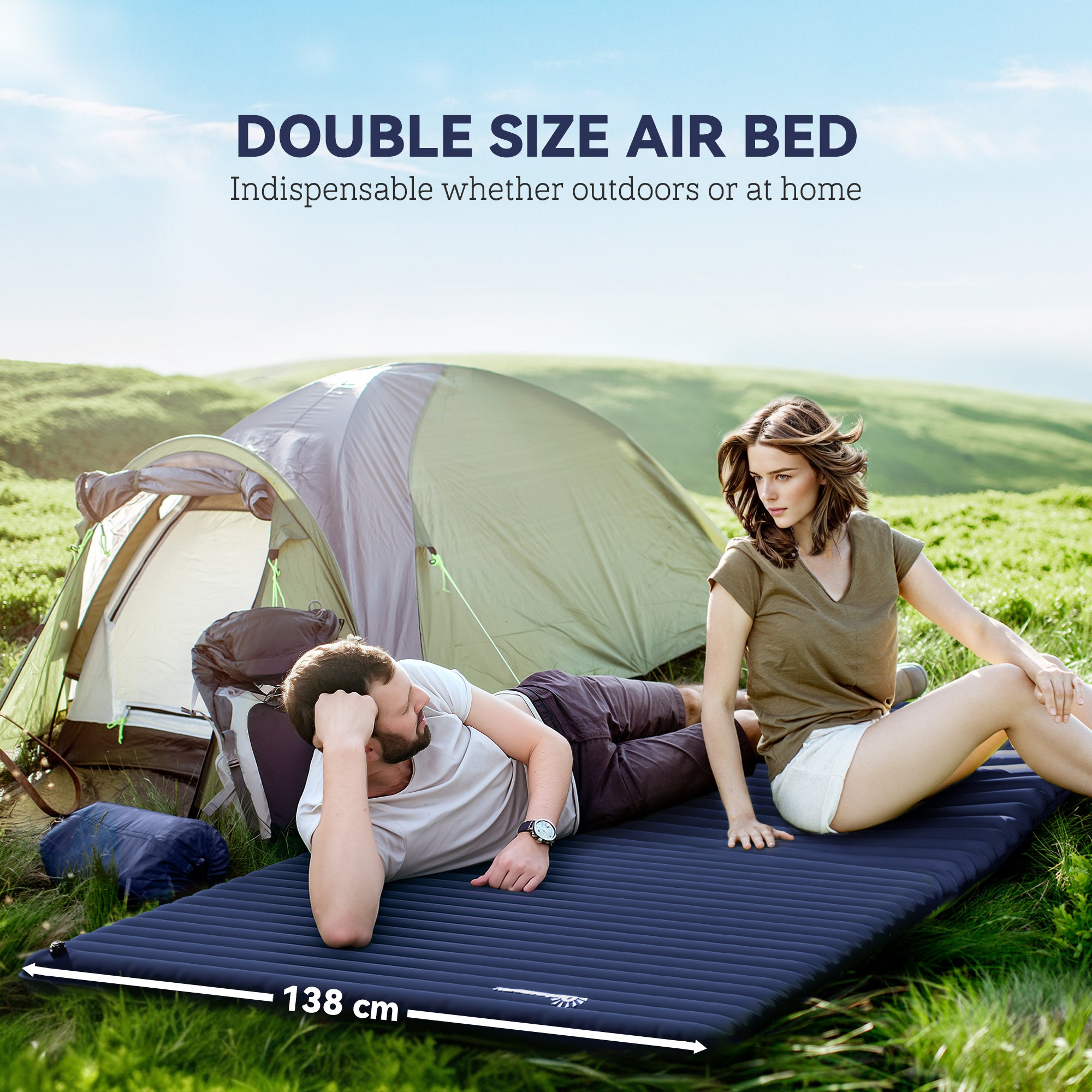 Outsunny 2 Person Camping Inflatable Mattress - Navy Blue 