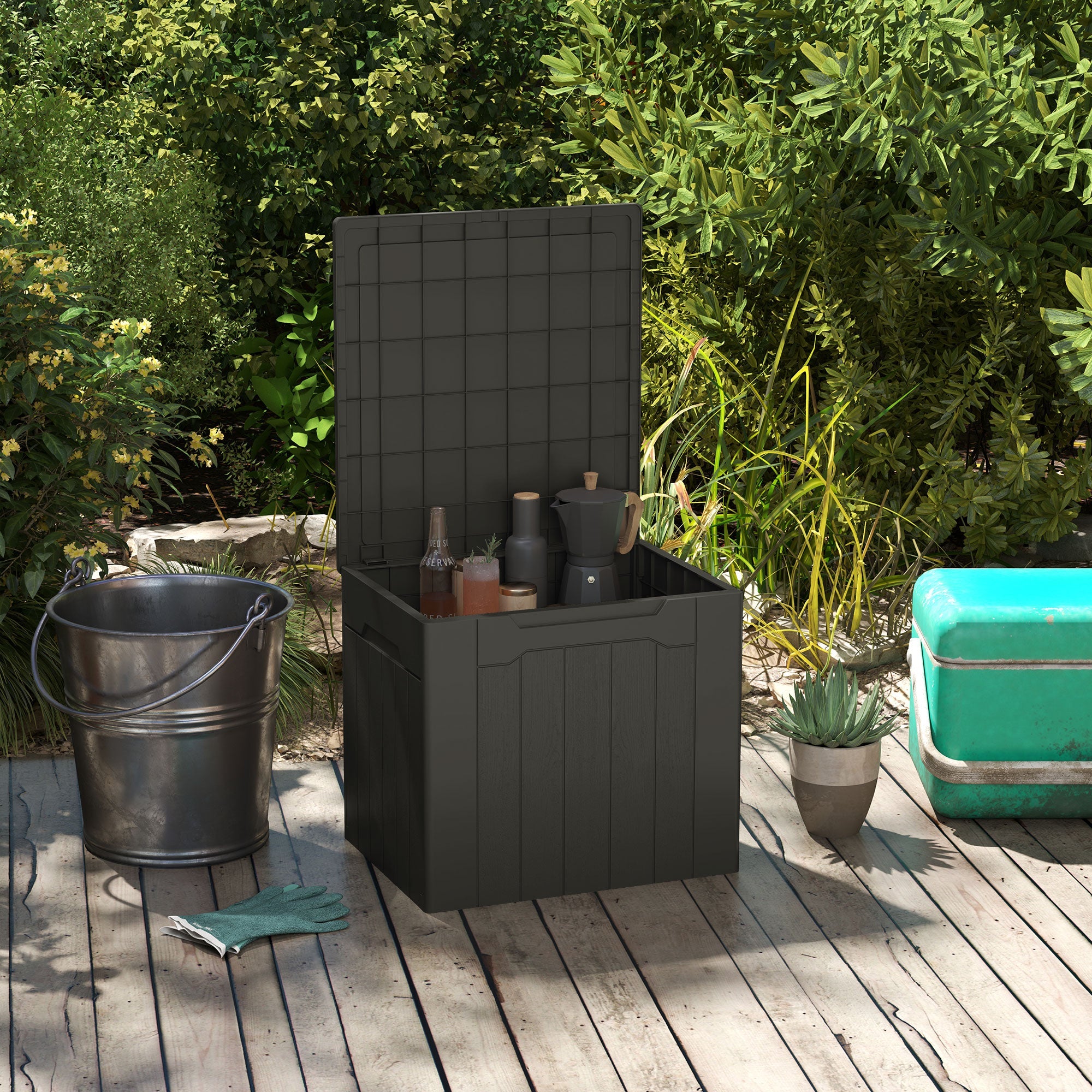 HOMCOM 107 L Plastic Storage Chest with Lid - Charcoal Grey 