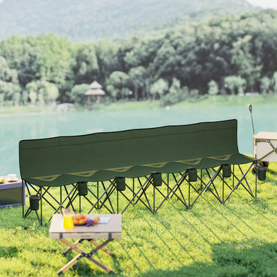 Outsunny 6 Seater Folding Camping Chair with Cup Holder & Carry Bag - Green 