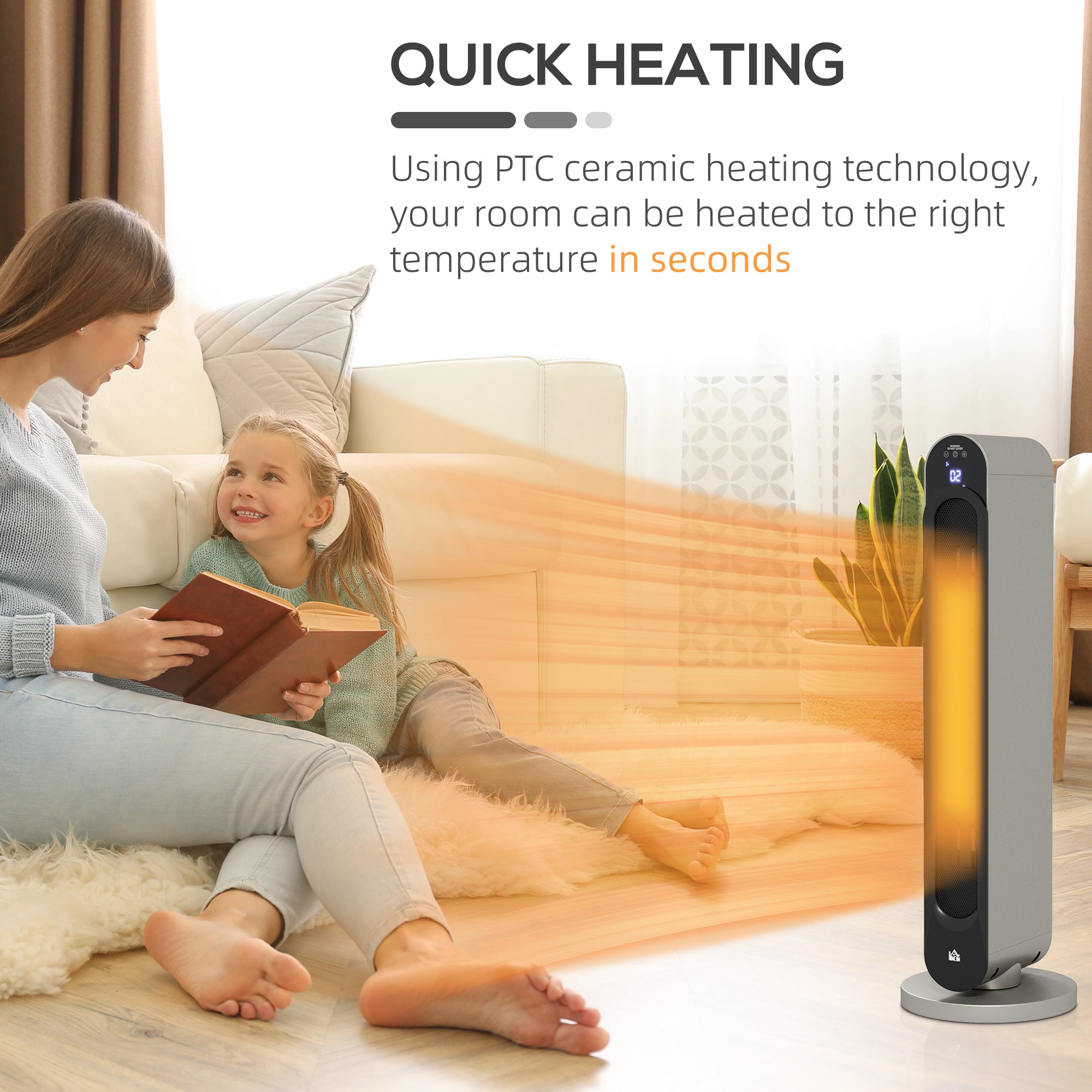 HOMCOM 2kW PTC Ceramic Tower Heater, 10-35\'c2\'b0C Temperature Range