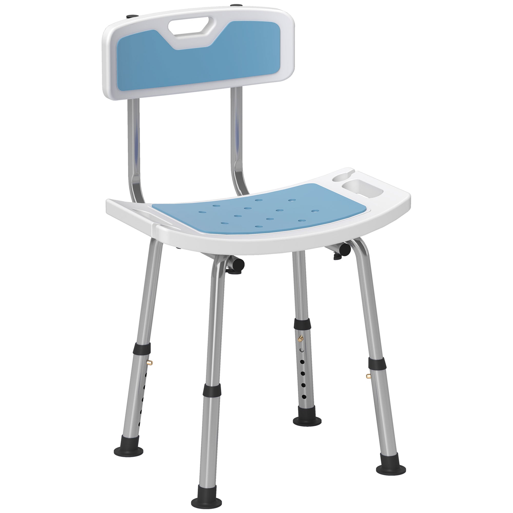 HOMCOM Shower Stool with Backrest, Height Adjustable Shower Chair with Anti-slip Foot Pads, Shower Head Holder, Light Blue 