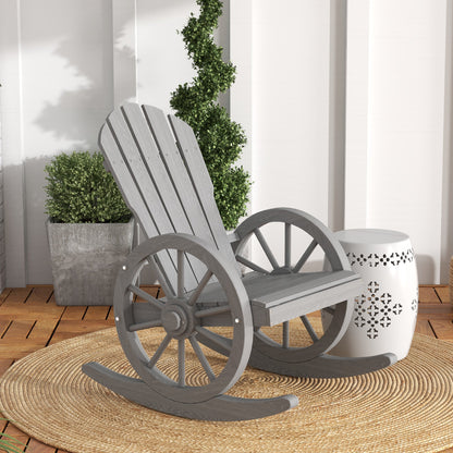Outsunny Wooden Adirondack Rocking Chair Reclining Armchair Outdoor Garden Furniture Patio Porch Rocker - Grey 