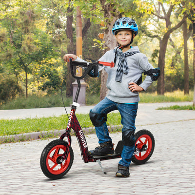 AIYAPLAY Kids Scooter with Adjustable Handlebar, Children's Kick Scooter with Non-slip Footplate, Rear Brake, Kickstand, Red 