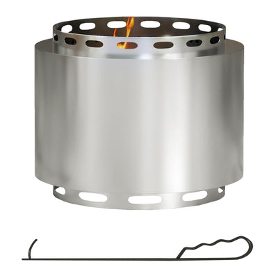 Outsunny Smokeless Fire Pit, 48.5cm Portable Wood Burning Firepit with Poker for Garden Camping Bonfire Party, Stainless Steel, Silver 