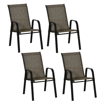 Outsunny Set of Four Stackable Mesh Seat Chairs - Mixed Brown 