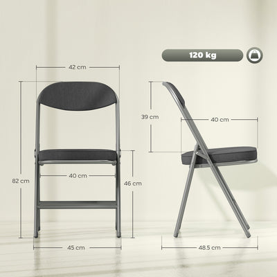 HOMCOM Set of Four Folding Corduroy Seat Chairs - Dark Grey
