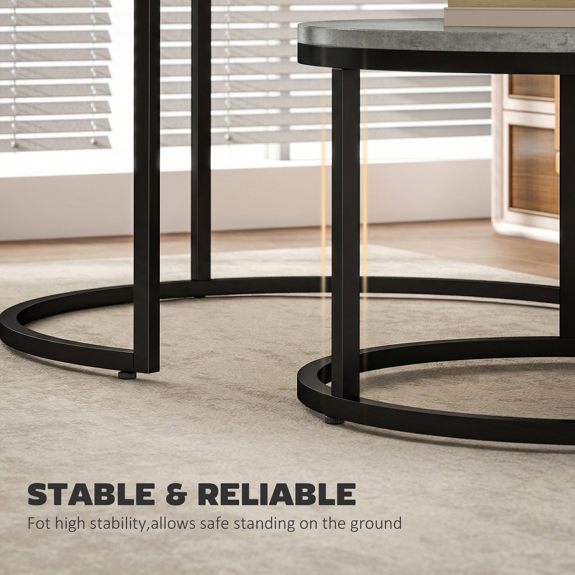 HOMCOM Set of Two Cement-Effect Stacking Tables - Grey 