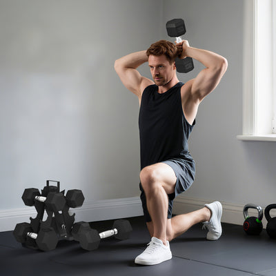 SPORTNOW Hex Dumbbell Set with Weights Storage Rack, Rubber Coated Dumbbells, Non-Slip Chrome Handles, Space-Saving for Home Gym Weight Lifting Strength Training, 2 x 2kg, 2 x 5kg, 2 x 8kg 