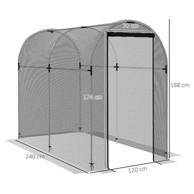 Outsunny Galvanised Steel Fruit Cage, Plant Protection Tent with Zipped Door, 1.2 x 2.4 x 1.9m, Black 