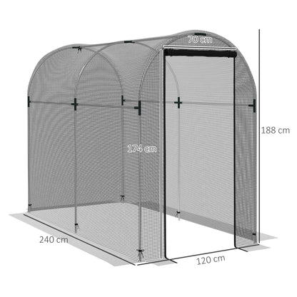 Outsunny Galvanised Steel Fruit Cage, Plant Protection Tent with Zipped Door, 1.2 x 2.4 x 1.9m, Black