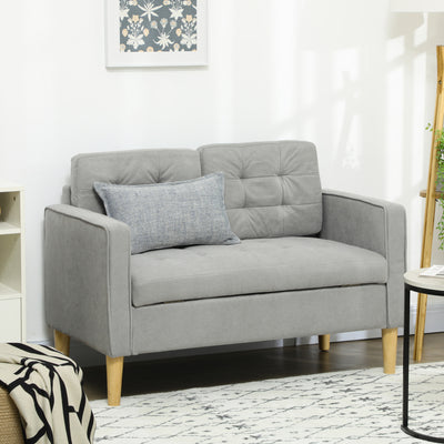 HOMCOM Modern 2 Seater Sofa with Hidden Storage, 117cm Tufted Cotton Couch with Wood Legs, Compact Loveseat for Living Room, Kitchen, Light Grey 
