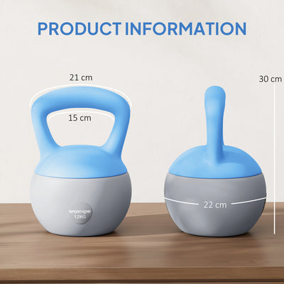 SPORTNOW 12KG Soft Kettlebell, Kettlebell with Non-Slip Handle for Home Gym, Weight Lifting, Strength Training, Light Blue/Grey 