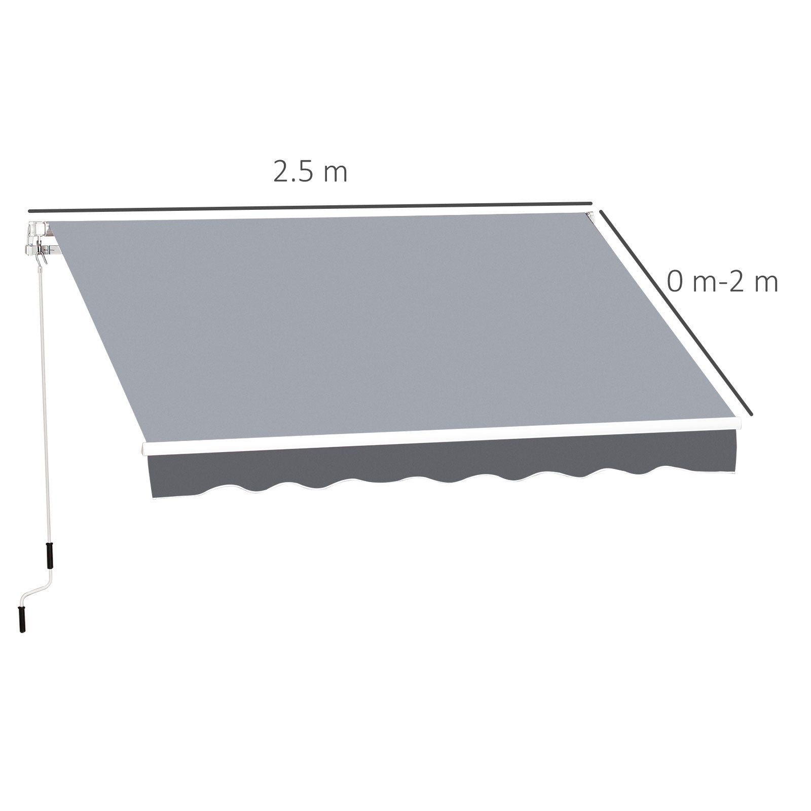 Outsunny 2.5m x 2m Garden Patio Manual Awning Canopy Sun Shade Shelter Retractable with Winding Handle Grey 