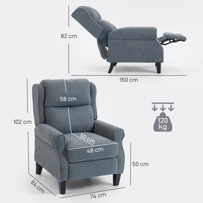 HOMCOM Recliner Armchair with Extended Leg Rest - Grey 