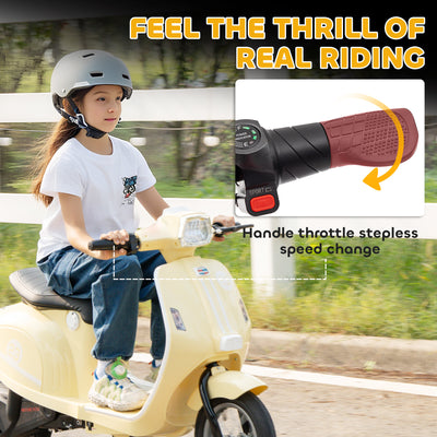 AIYAPLAY 24V Kids Electric Motorbike, Ride on Motorcycle with Manual Throttle, Brakes and LED Lights for Ages 8-12 Years, Beige 