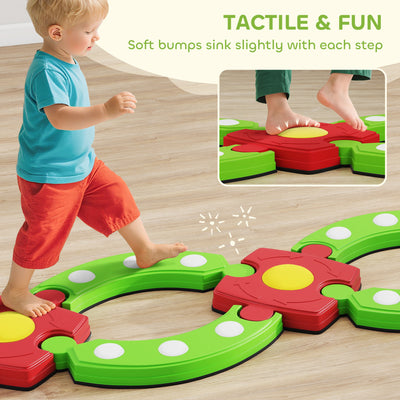 AIYAPLAY 13 PCS Kids Balance Beam Stepping Stones Set with Non-slip Textured Surface, Outdoor Indoor for Toddlers, Green 