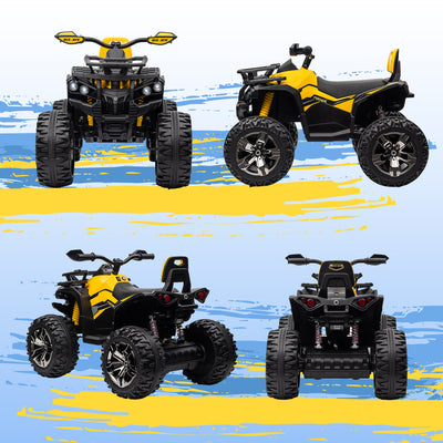 HOMCOM 12V Quad Bike ATV with LED Lights, Music, Backrest, Forward, Backward, Yellow 
