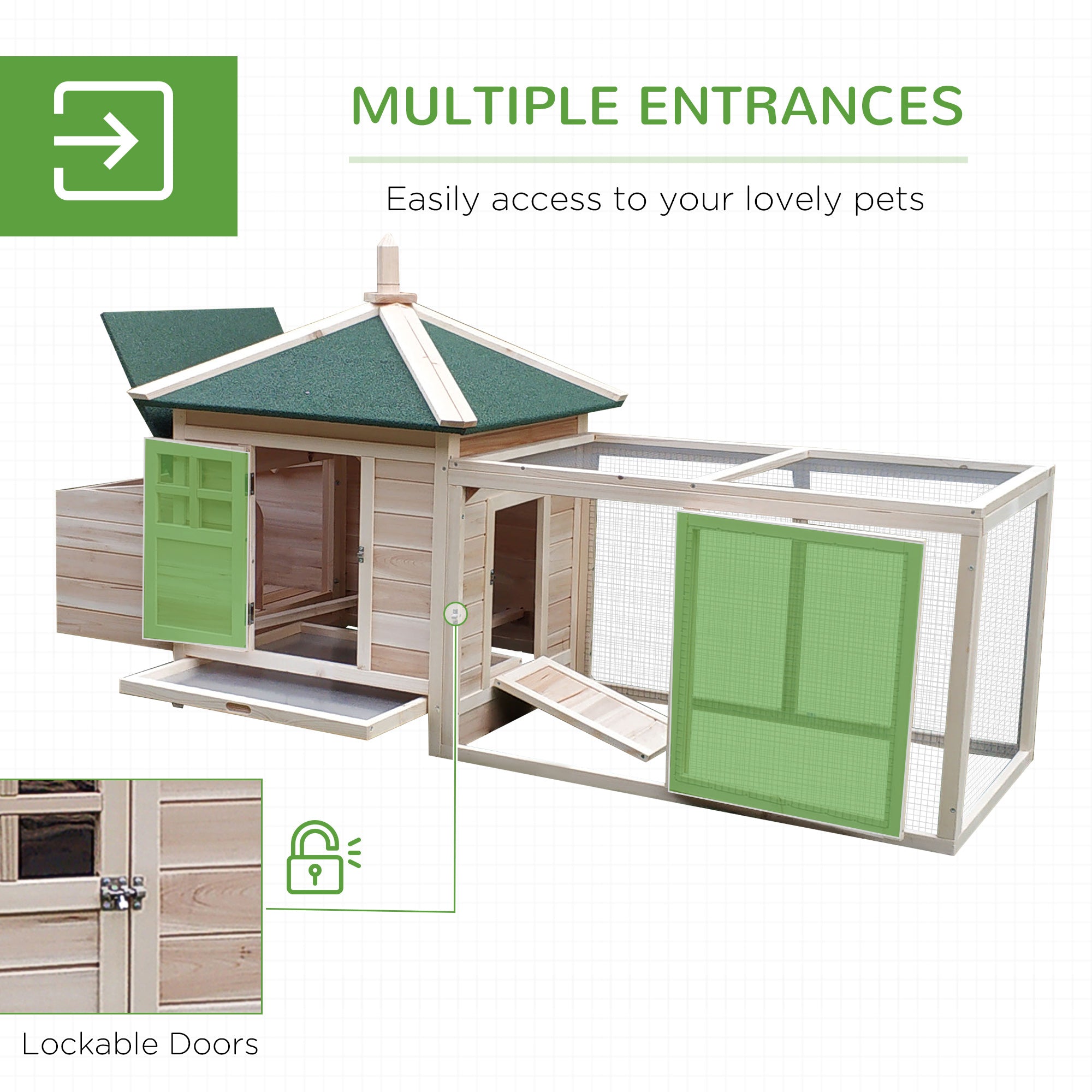 PawHut Chicken Coop Small Animal Pet Cage w/ Nesting Box Outdoor Run Backyard Wooden 