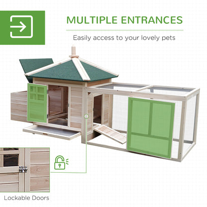 PawHut Chicken Coop Small Animal Pet Cage w/ Nesting Box Outdoor Run Backyard Wooden 