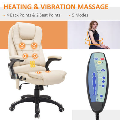 HOMCOM Executive Office Chair with Massage and Heat, High Back PU Leather Massage Office Chair with Adjustable Height, Beige 