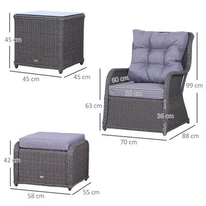 Outsunny 5PCS Deluxe Garden Rattan Furniture Sofa Chair & Stool Table Set  Patio Wicker Weave Furniture Set Aluminium Frame Fully-assembly - Grey 