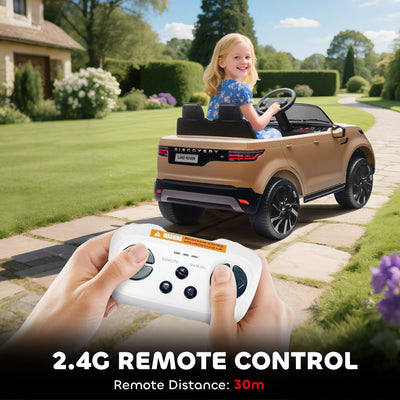 AIYAPLAY Land Rover Discovery Licensed 12V Kids Electric Car with Remote, 4 Wheel Suspension, Slow Start, Lights, Music, Khaki 