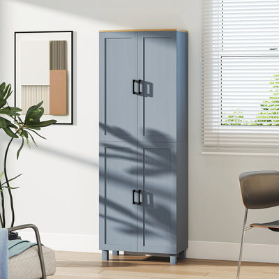 HOMCOM Freestanding Kitchen Cupboard, 4-Door Storage Cabinet with Adjustable Shelves, Modern Kitchen Pantry for Dining Room, 170cm, Grey Wood Effect 