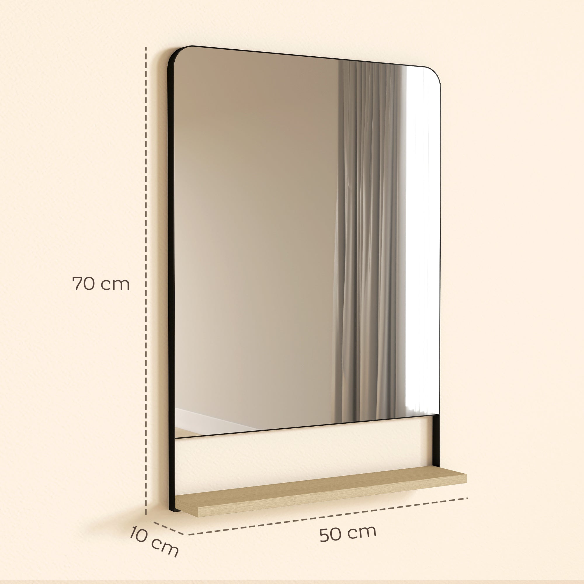 HOMCOM Wall Mirror with Wood Shelf - Black 