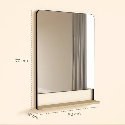 HOMCOM Wall Mirror with Wood Shelf - Black 