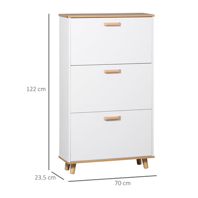 HOMCOM Narrow Shoe Cabinet, Slim Shoe Storage Cabinet with 3 Flip Drawers and Adjustable Shelves, 12 Pair of Shoes Organizer for Hallway, Entryway, White 