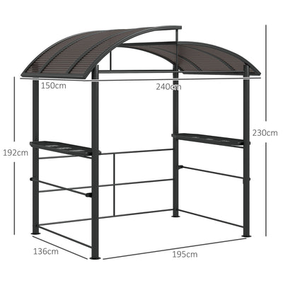 Outsunny 2.4 x 1.5m Outdoor Grill Gazebo with Side Shelves, PC Board Roof, Dark Grey 