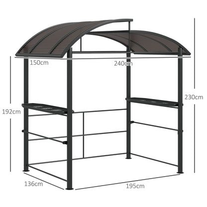 Outsunny 2.4 x 1.5m Outdoor Grill Gazebo with Side Shelves, PC Board Roof, Dark Grey 