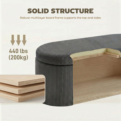 HOMCOM Storage Ottoman, Corduroy Upholstered Ottoman Storage Box with Padded Seat, 105 x 51 x 49 cm, Dark Grey 