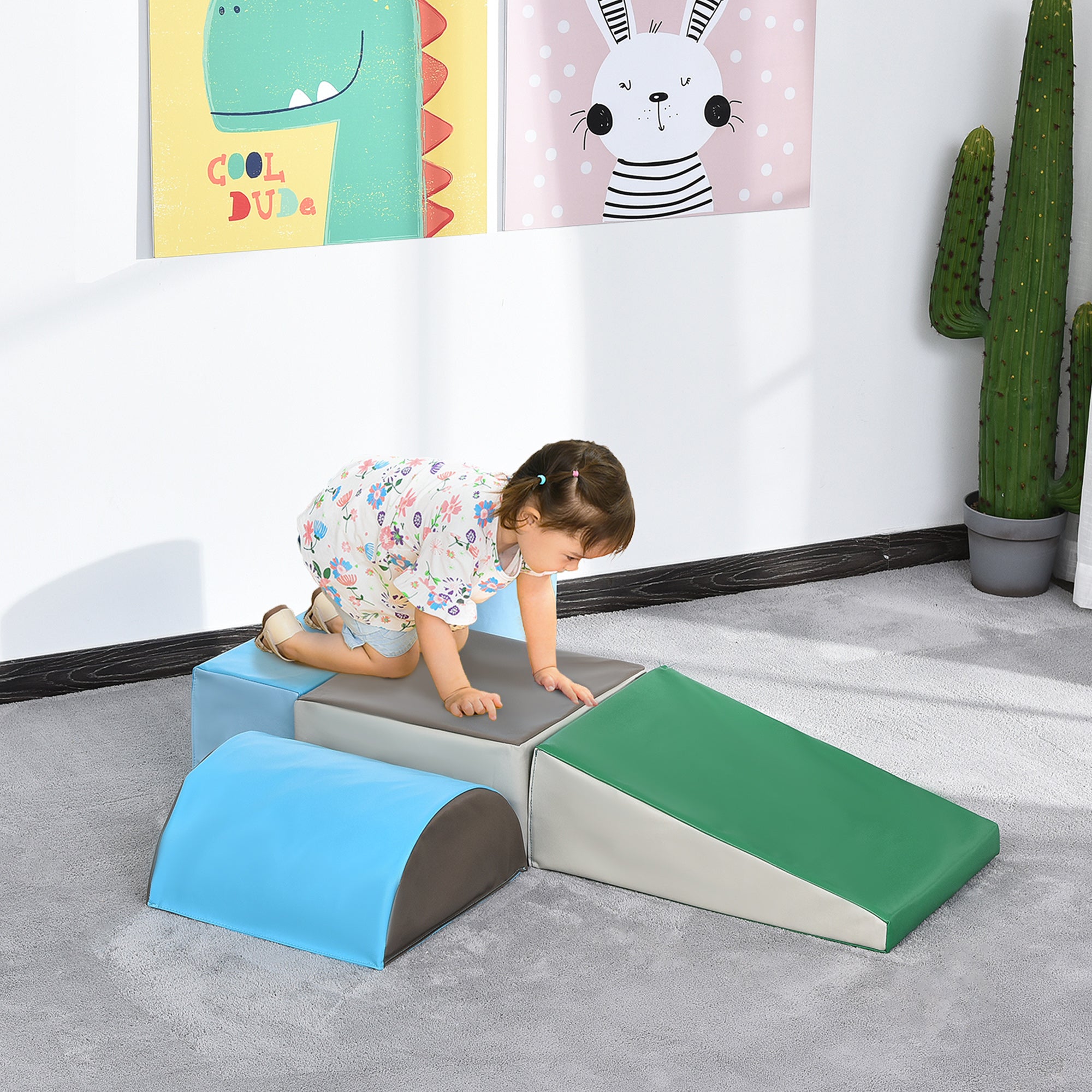 HOMCOM 5 Piece Climb and Crawl Activity Play Set Soft Foam Blocks for Baby Toddler Preschooler Indoor Play Equipment Learning Toys Blue 