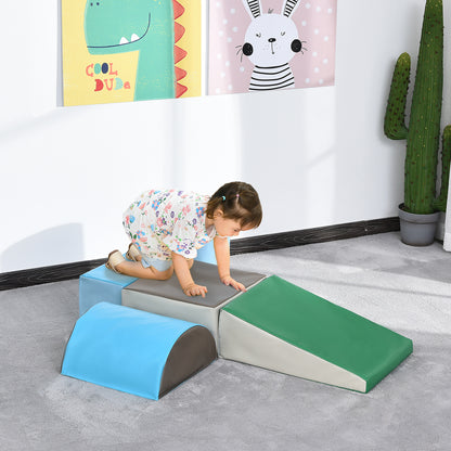 HOMCOM 5 Piece Climb and Crawl Activity Play Set Soft Foam Blocks for Baby Toddler Preschooler Indoor Play Equipment Learning Toys Blue 