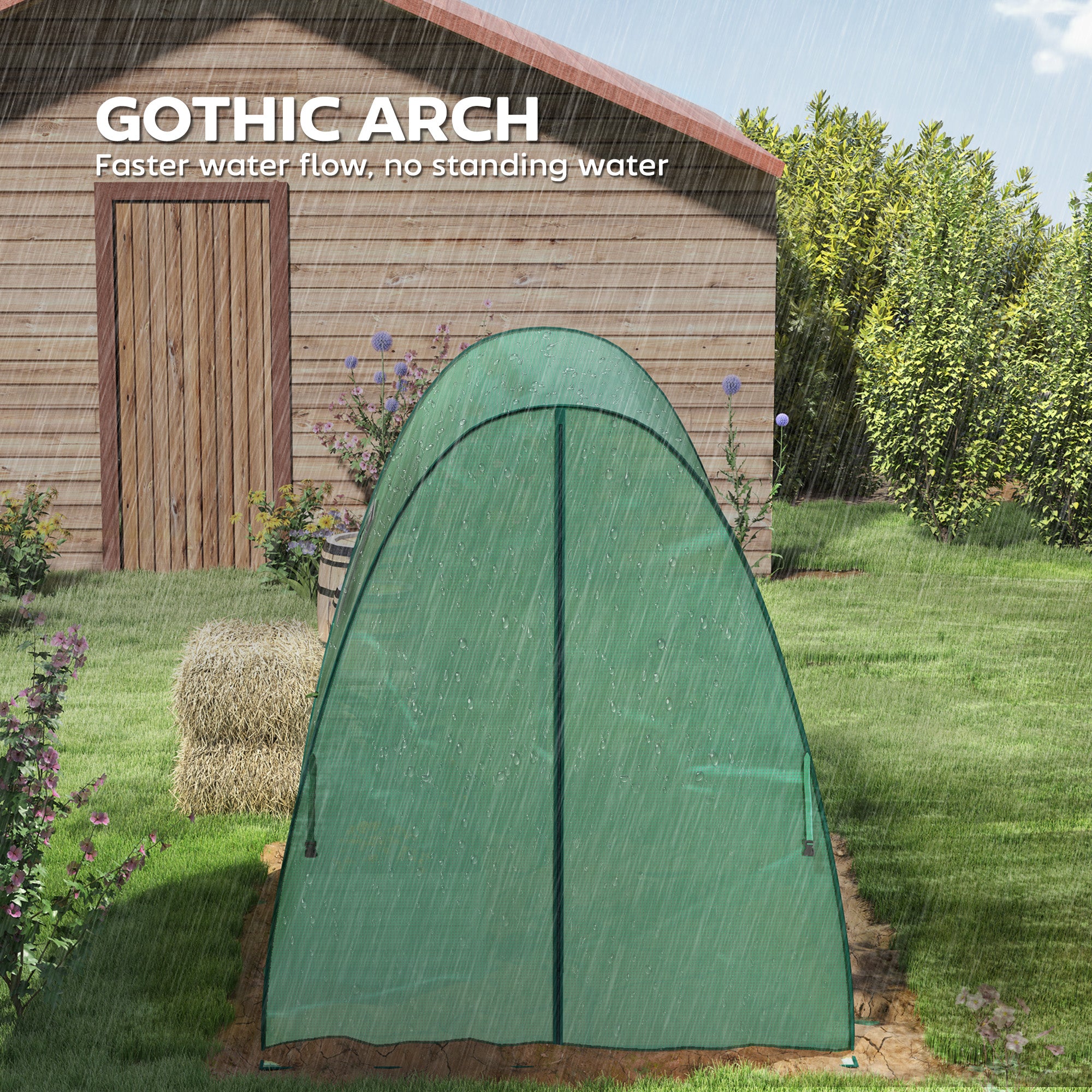 Outsunny Polytunnel Greenhouse with Sandbags, Walk-In Tunnel Green House with 2 Doors and Screen Windows, 1.8 x 1.8 x 2m, Green 