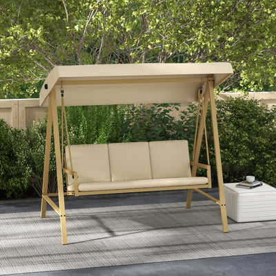 Outsunny Three-Seat Garden Swing Chair, with Adjustable Canopy - Beige 