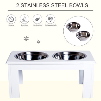 PawHut Raised Dog Feeding Bowls with Stand, Stainless Steel for Medium Dog, 58L x 31W x 25H cm - White 